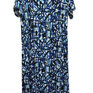 NEW JoStar Blue Print Slinky Short Sleeve Long Dress